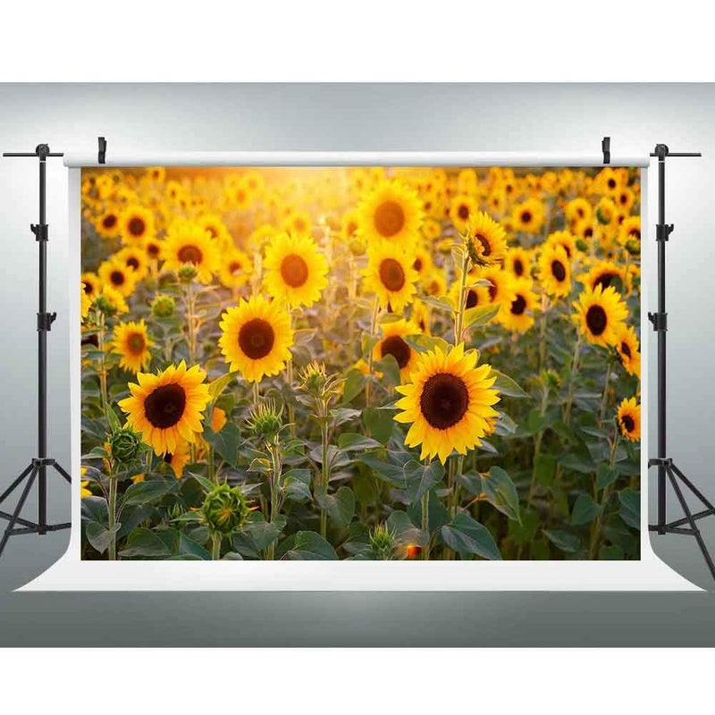 EOA 7(W) x5(H) FT Sunflower Field Backdrop Nature Yellow Flower Photography Background Wedding Retire Birthday Party Events Kids Adults Photoshot Props YouTube Studio - Image 1
